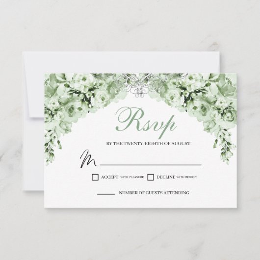 Sage Green Floral RSVP Enclosure Kaart (Voorkant)