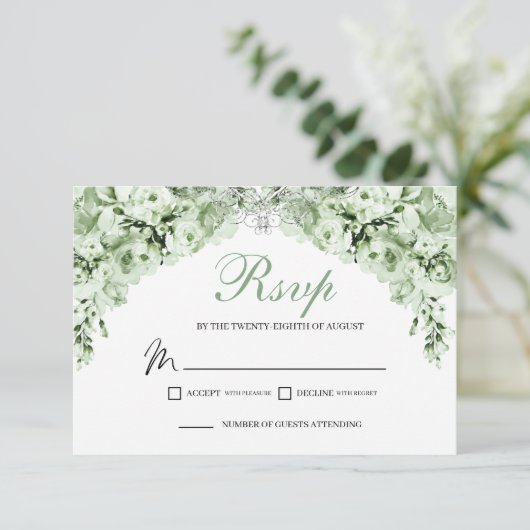 Sage Green Floral RSVP Enclosure Kaart (Staand voorkant)