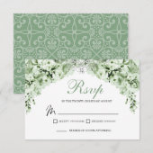 Sage Green Floral RSVP Enclosure Kaart (Voorkant / Achterkant)