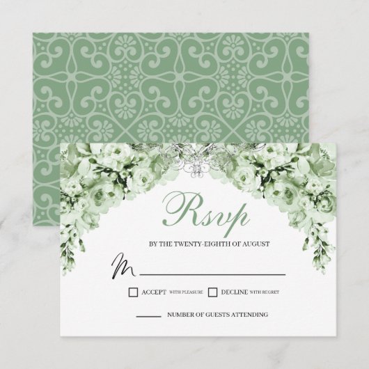 Sage Green Floral RSVP Enclosure Kaart (Voorkant / Achterkant)