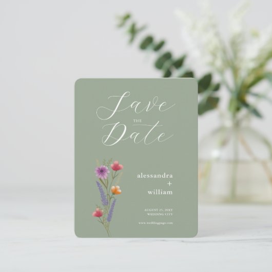 Sage Green Floral Save the Date Kaart (Staand voorkant)