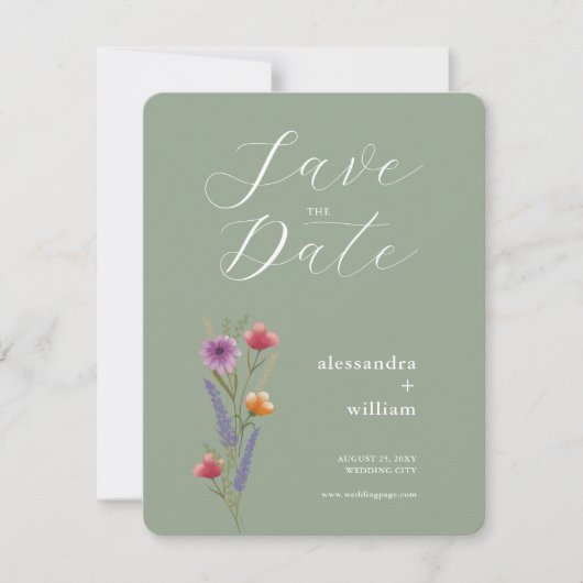 Sage Green Floral Save the Date Kaart (Voorkant)