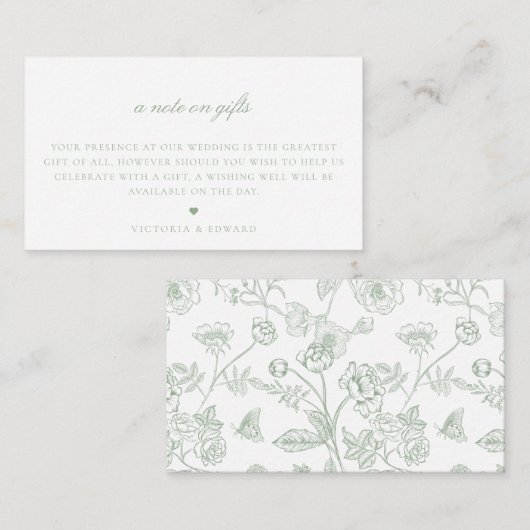 Sage Green Floral schrijft over cadeaubonnen Informatiekaartje (Voorkant / Achterkant)