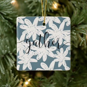 Sage Green Floral Script Gather Country Farmhouse Keramisch Ornament