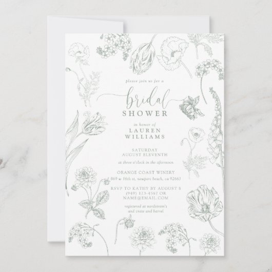  Sage Green Floral Script Vrijgezellenfeest Kaart (Voorkant)