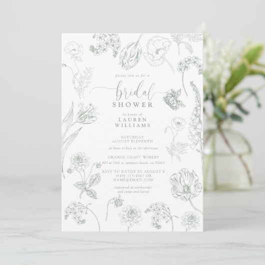  Sage Green Floral Script Vrijgezellenfeest Kaart (Staand voorkant)