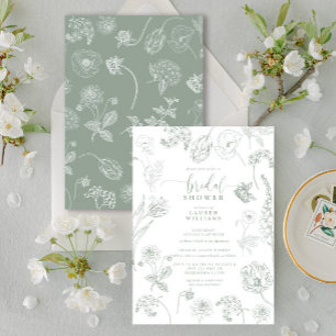  Sage Green Floral Script Vrijgezellenfeest Kaart