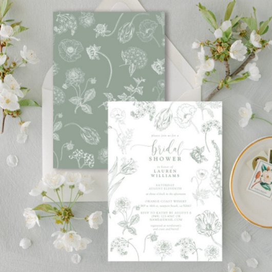  Sage Green Floral Script Vrijgezellenfeest Kaart