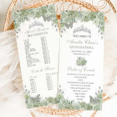 Sage Green Floral Silver Quinceañera Bestellen Eve Programmakaart