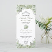 Sage Green Floral Silver Quinceañera Bestellen Eve Programmakaart (Staand voorkant)