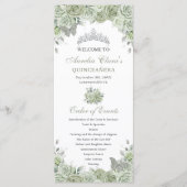 Sage Green Floral Silver Quinceañera Bestellen Eve Programmakaart (Voorkant)