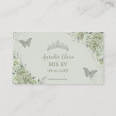 Sage Green Floral Silver Quinceañera Reception Informatiekaartje (Achterkant)