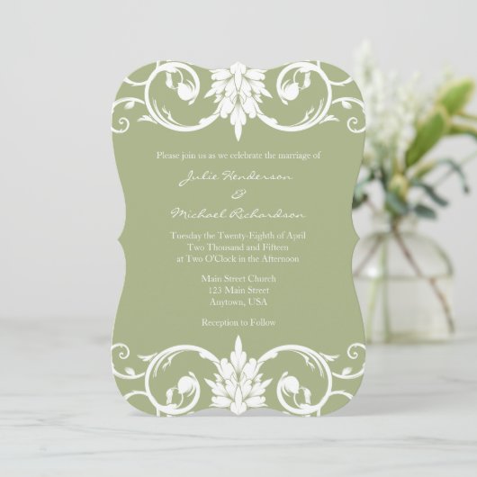 Sage Green Floral Swirl Bracket Weddenschap Kaart (Staand voorkant)