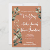 Sage Green & Floral Terracotta Wedding Invitation Kaart (Voorkant)