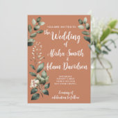 Sage Green & Floral Terracotta Wedding Invitation Kaart (Staand voorkant)