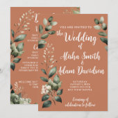 Sage Green & Floral Terracotta Wedding Invitation Kaart (Voorkant / Achterkant)