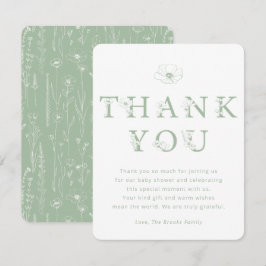 Sage Green Floral Thank You Card | Baby Shower Bedankkaart