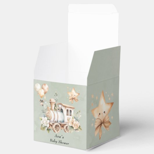 Sage Green Floral Train Boy Baby shower Bedankdoosjes (Geopend)