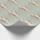 Sage Green Floral Train Boy Baby shower Cadeaupapier (Hoek)