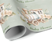 Sage Green Floral Train Boy Baby shower Cadeaupapier (Rol Hoek)