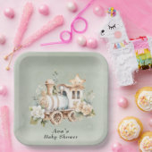 Sage Green Floral Train Boy Baby shower Papieren Bordje (Feest)