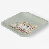 Sage Green Floral Train Boy Baby shower Papieren Bordje (Gebogen)
