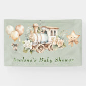 Sage Green Floral Train Boy Baby shower Spandoek (Horizontaal)