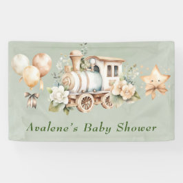 Sage Green Floral Train Boy Baby shower Spandoek