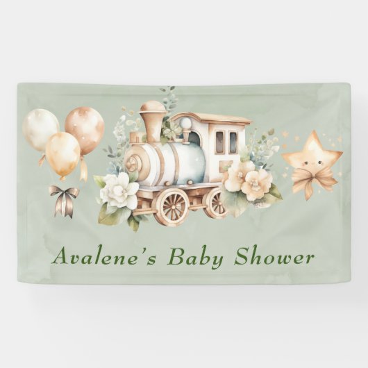 Sage Green Floral Train Boy Baby shower Spandoek (Horizontaal)