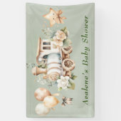 Sage Green Floral Train Boy Baby shower Spandoek (Verticaal)