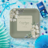 Sage Green Floral Verjaardag Papieren Bordje (Feest)