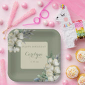 Sage Green Floral Verjaardag Papieren Bordje (Feest)