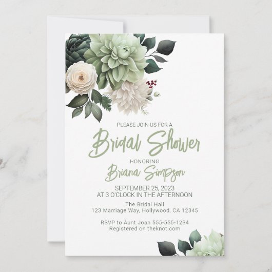 Sage Green Floral Vrijgezellenfeest Kaart (Voorkant)