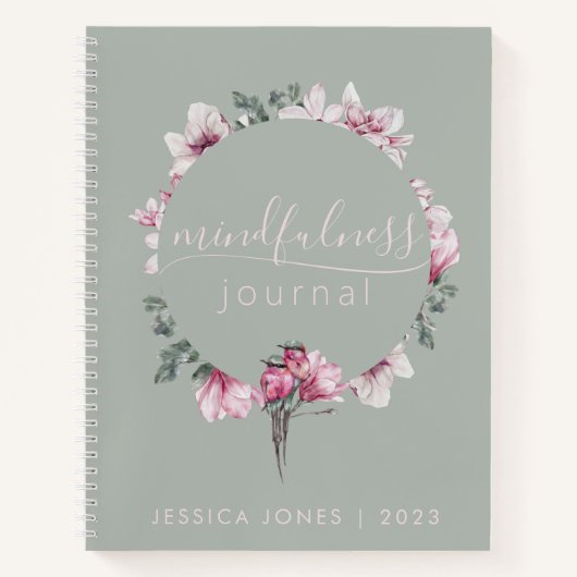 Sage Green Floral Waterverf Mindfulness Journal Notitieboek (Voorkant)