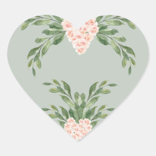 Sage Green Floral Waterverf Romantic Wedding Hart Sticker