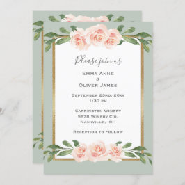 Sage Green Floral Waterverf Romantic Wedding Kaart