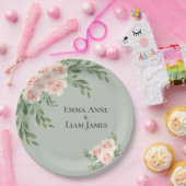 Sage Green Floral Waterverf Romantic Wedding Papieren Bordje (Feest)