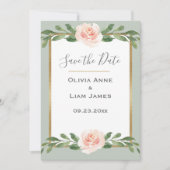 Sage Green Floral Waterverf Romantic Wedding Save The Date (Voorkant)