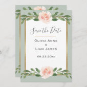 Sage Green Floral Waterverf Romantic Wedding Save The Date (Voorkant / Achterkant)