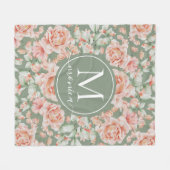 Sage Green Floral Waterverf Roos Pattern Monogram Fleece Deken (Voorkant (Horizontaal))
