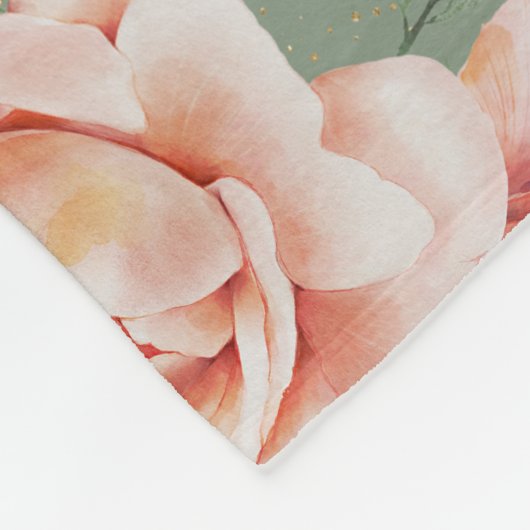 Sage Green Floral Waterverf Roos Pattern Monogram Fleece Deken (Hoek)