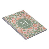 Sage Green Floral Waterverf Roos Pattern Monogram Notitieboek (Rechterzijde)