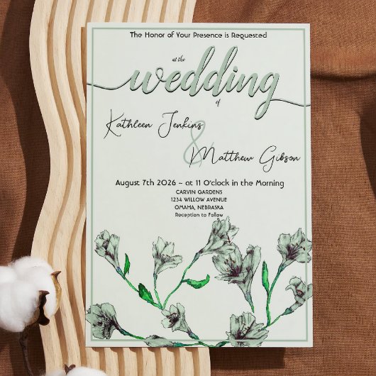 Sage Green Floral Waterverf Wedding Kaart
