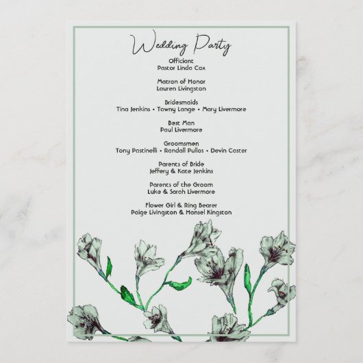 Sage Green Floral Waterverf Wedding Programmakaart (Achterkant)