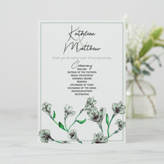 Sage Green Floral Waterverf Wedding Programmakaart (Staand voorkant)