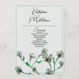Sage Green Floral Waterverf Wedding Programmakaart
