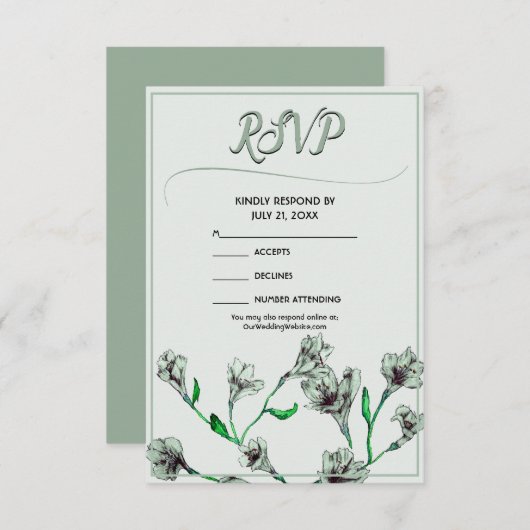 Sage Green Floral Waterverf Wedding RSVP Kaartje (Voorkant / Achterkant)