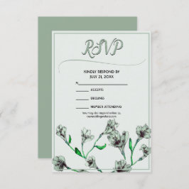 Sage Green Floral Waterverf Wedding RSVP Kaartje