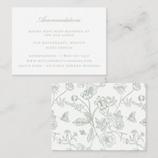 Sage Green Floral Wedding Accommodations Informatiekaartje (Voorkant / Achterkant)