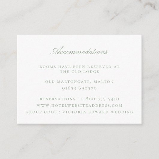 Sage Green Floral Wedding Accommodations Informatiekaartje (Voorkant)